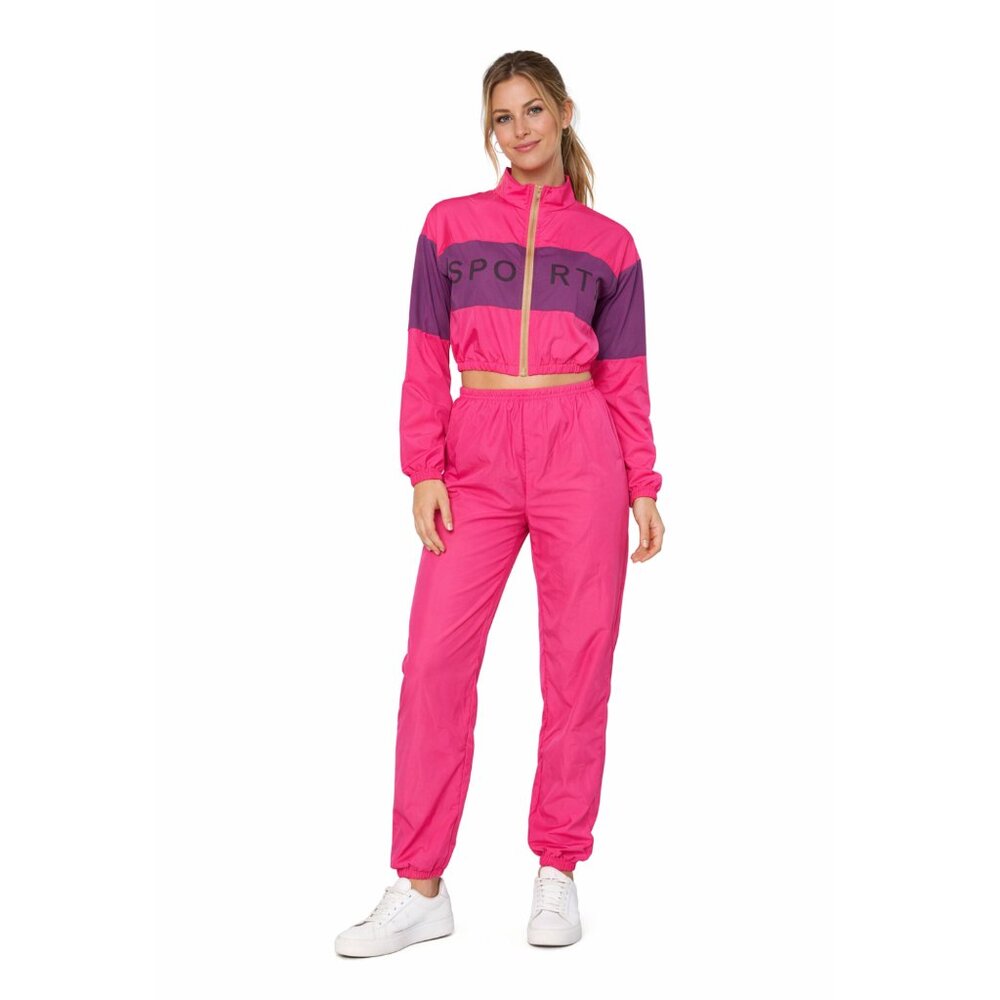 Sporty Women's Pink and Purple Jumpsuit Halloween Costume Themed Party Medium